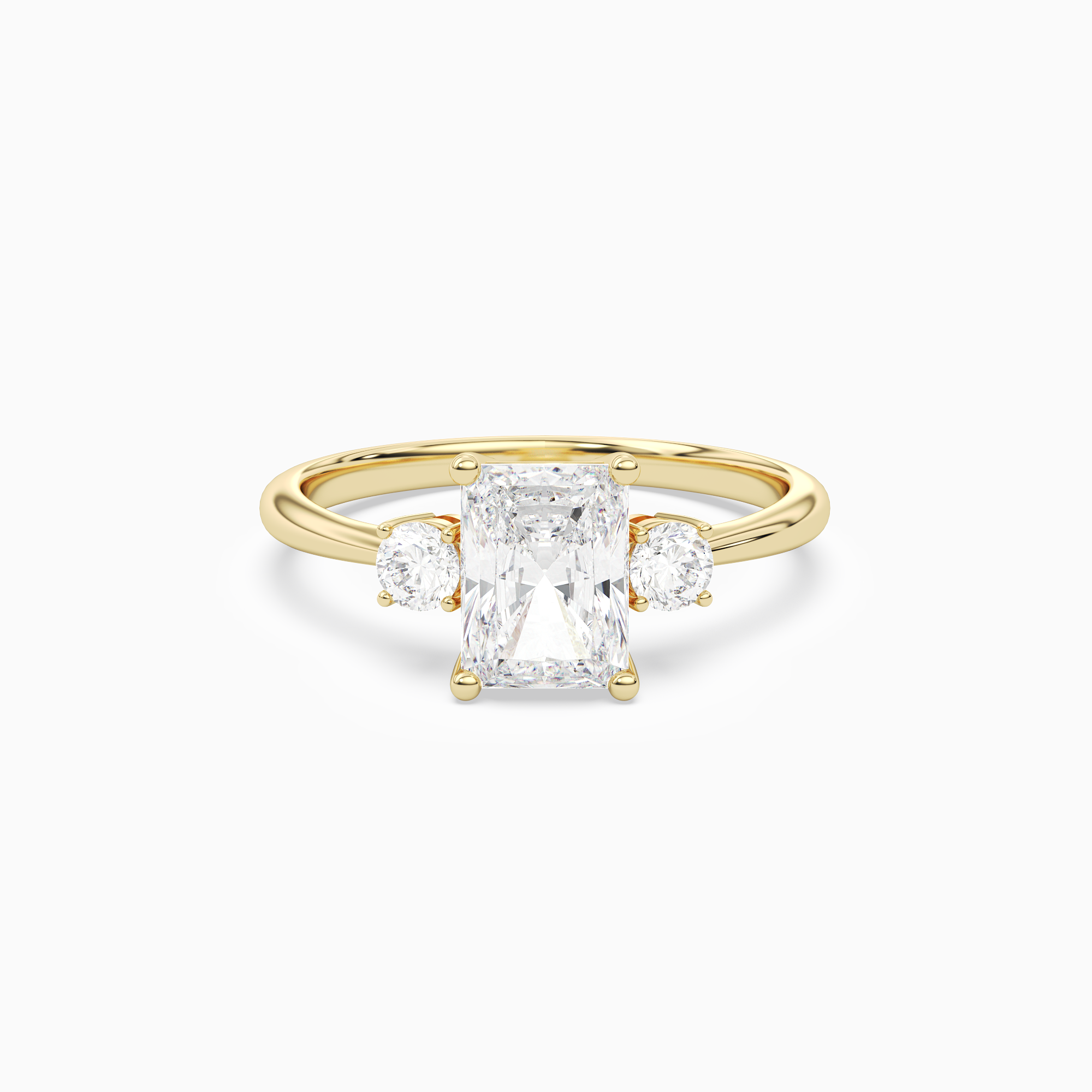 Radiant Classic Round Three Stone Small Sides in 18K Yellow Gold main white