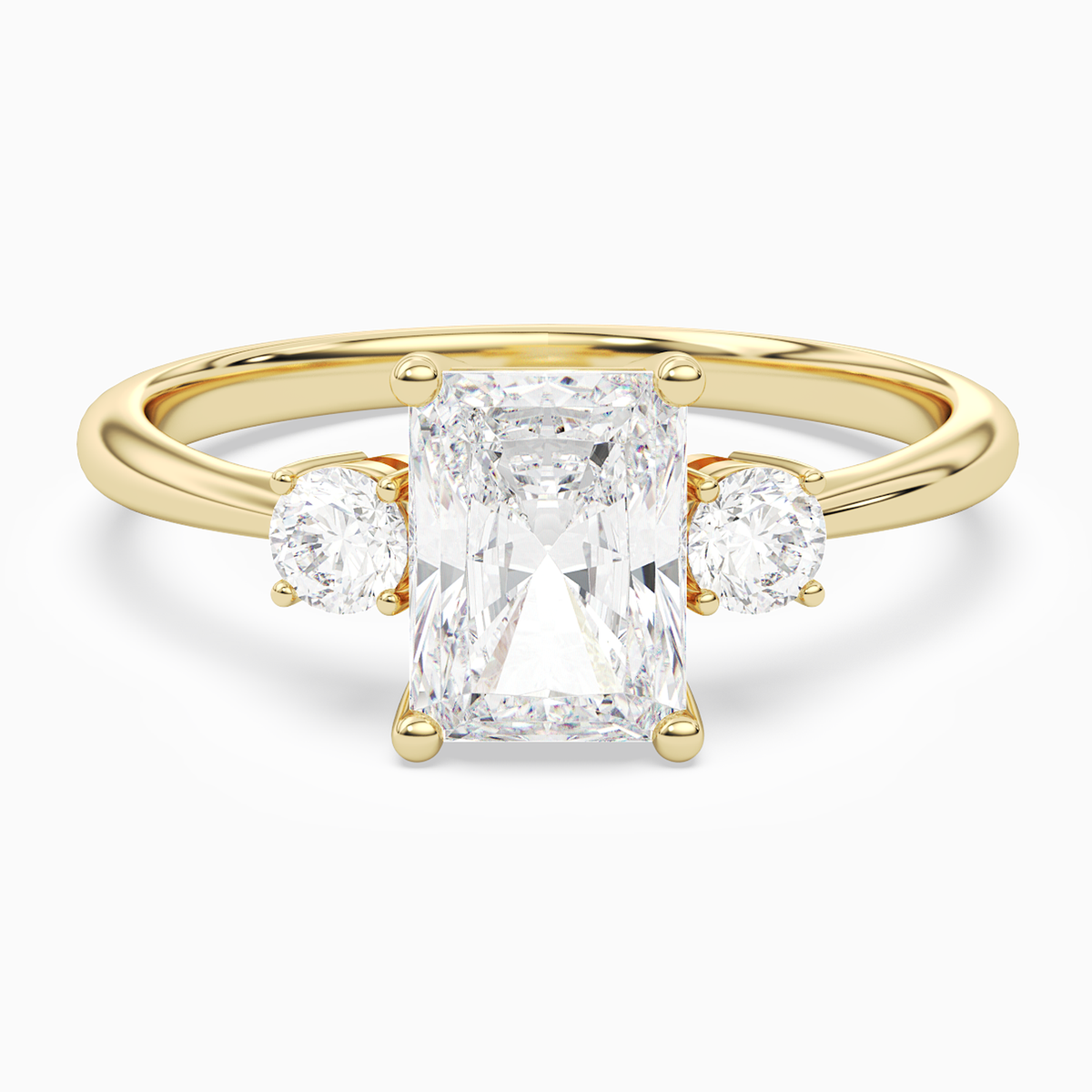 Radiant Classic Round Three Stone Small Sides in 18K Yellow Gold main white