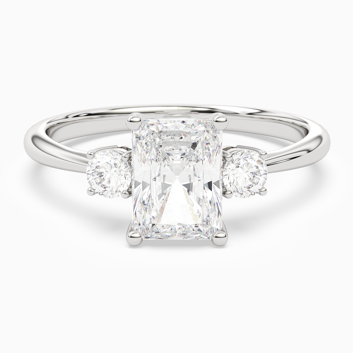 Radiant Classic Round Three Stone Small Sides in Platinum main white