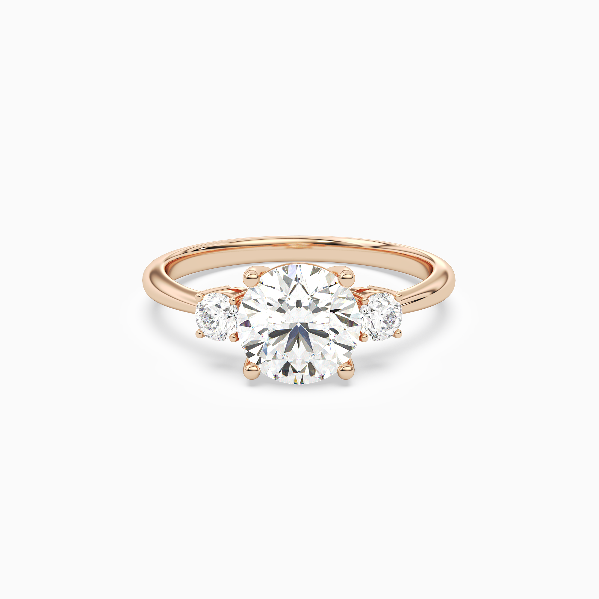 Round Classic Round Three Stone Small Sides in 14K Rose Gold main white