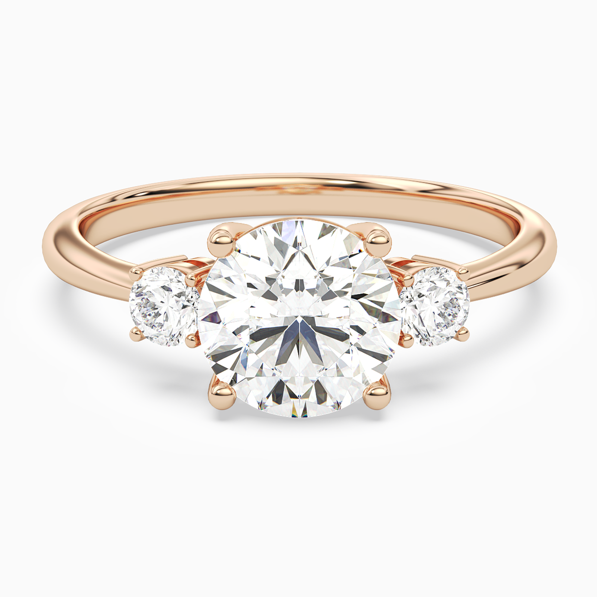 Round Classic Round Three Stone Small Sides in 14K Rose Gold main white
