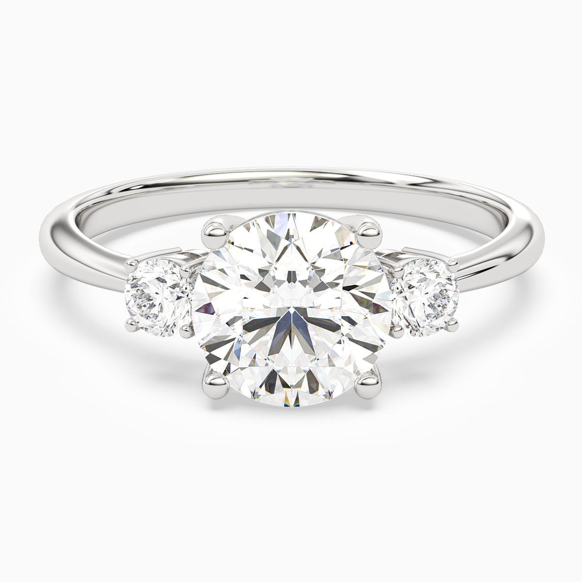 Round Classic Round Three Stone Small Sides in 14K White Gold main white