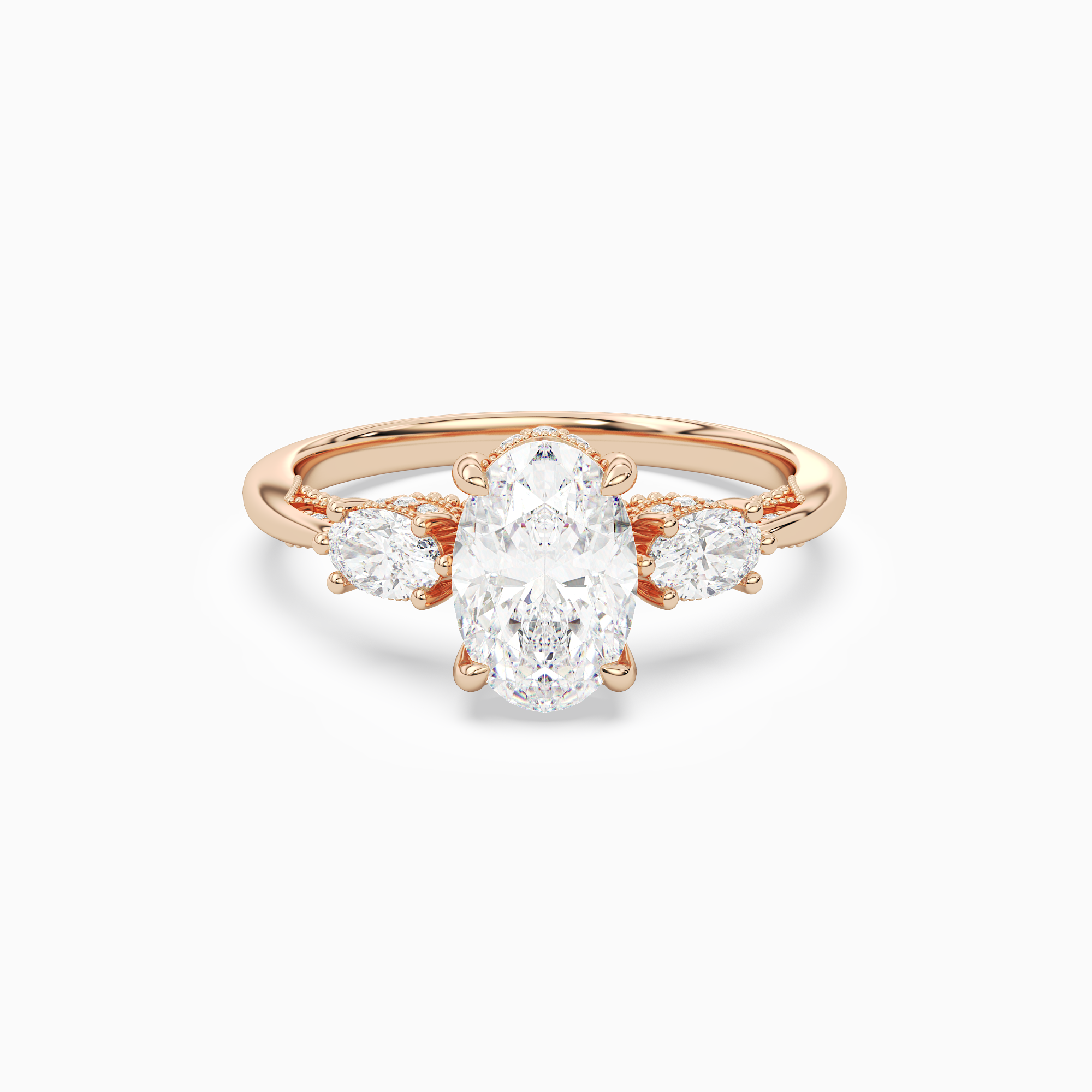 Oval Ornate Accented Three Stone in 14K Rose Gold main white