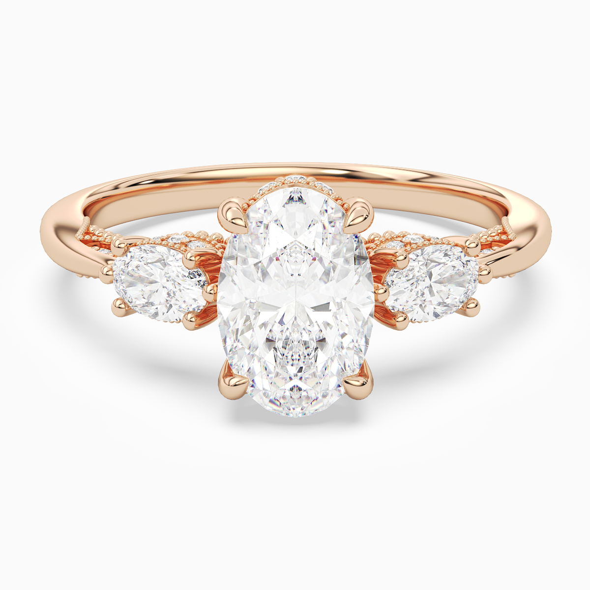 Oval Ornate Accented Three Stone in 14K Rose Gold main white