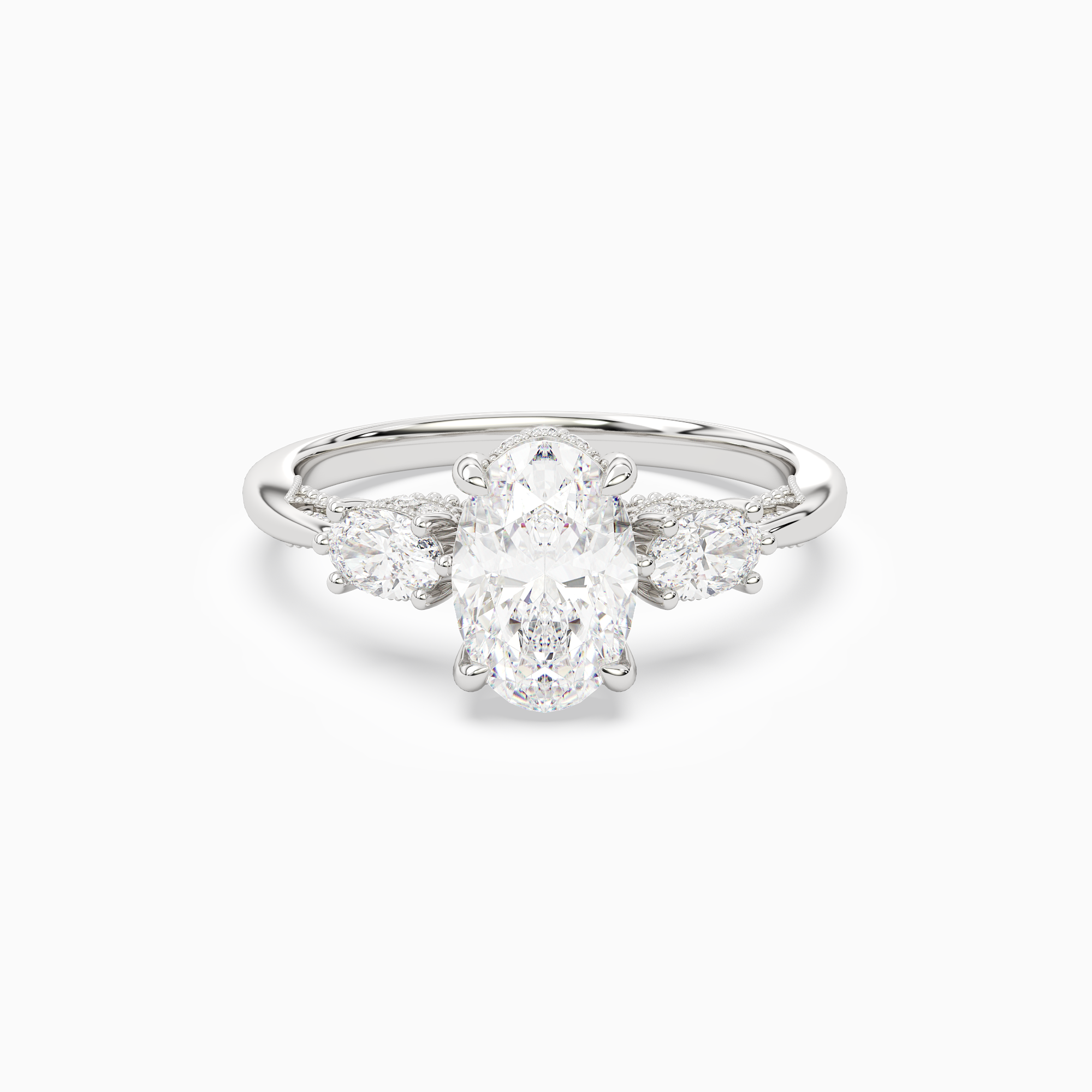 Oval Ornate Accented Three Stone in 14K White Gold main white