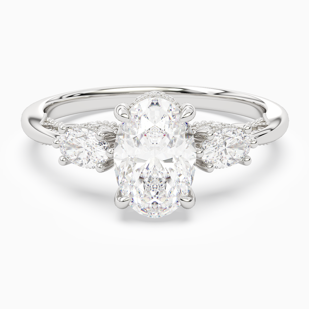 Oval Ornate Accented Three Stone in 14K White Gold main white