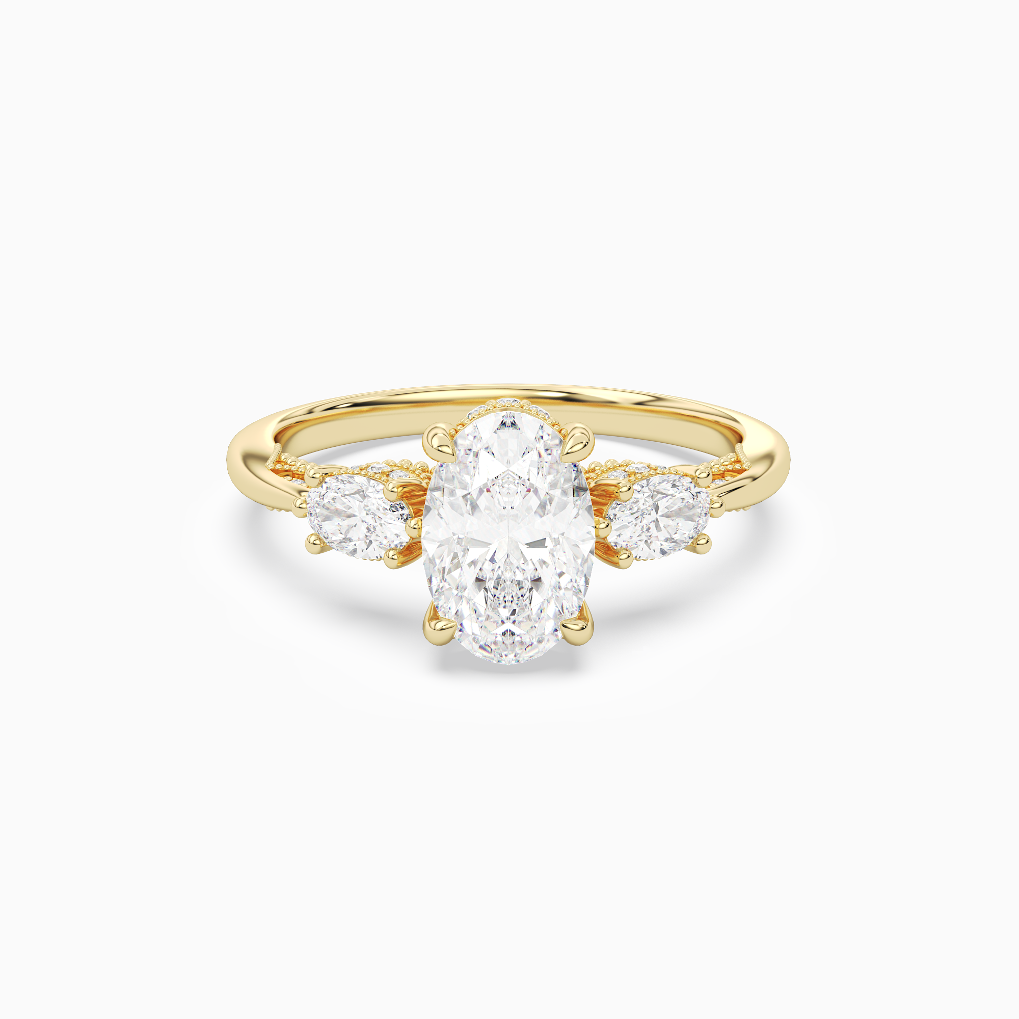 Oval Ornate Accented Three Stone in 14K Yellow Gold main white