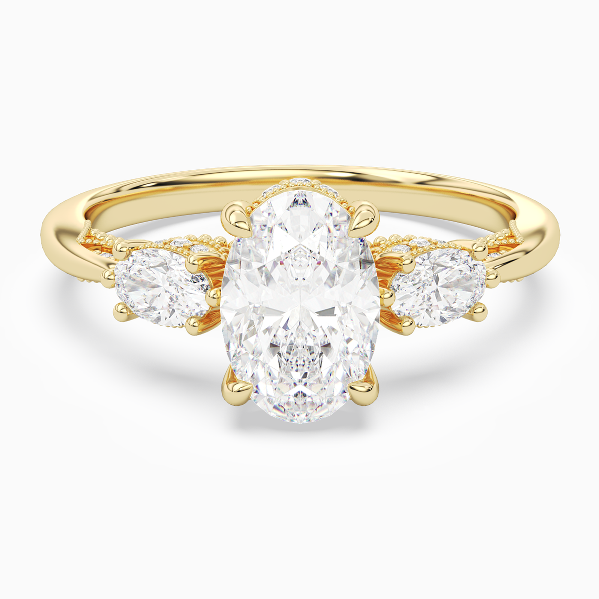 Oval Ornate Accented Three Stone in 14K Yellow Gold main white