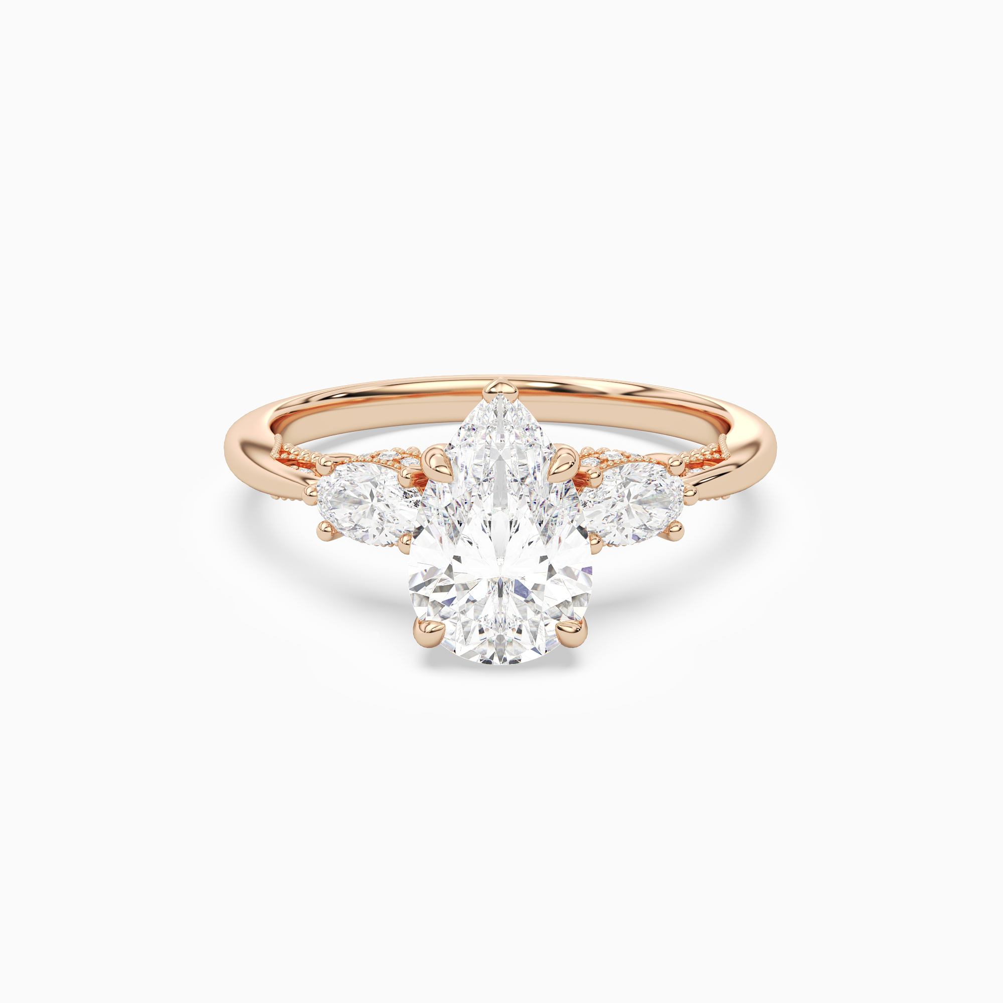 Pear Ornate Accented Three Stone in 14K Rose Gold main white