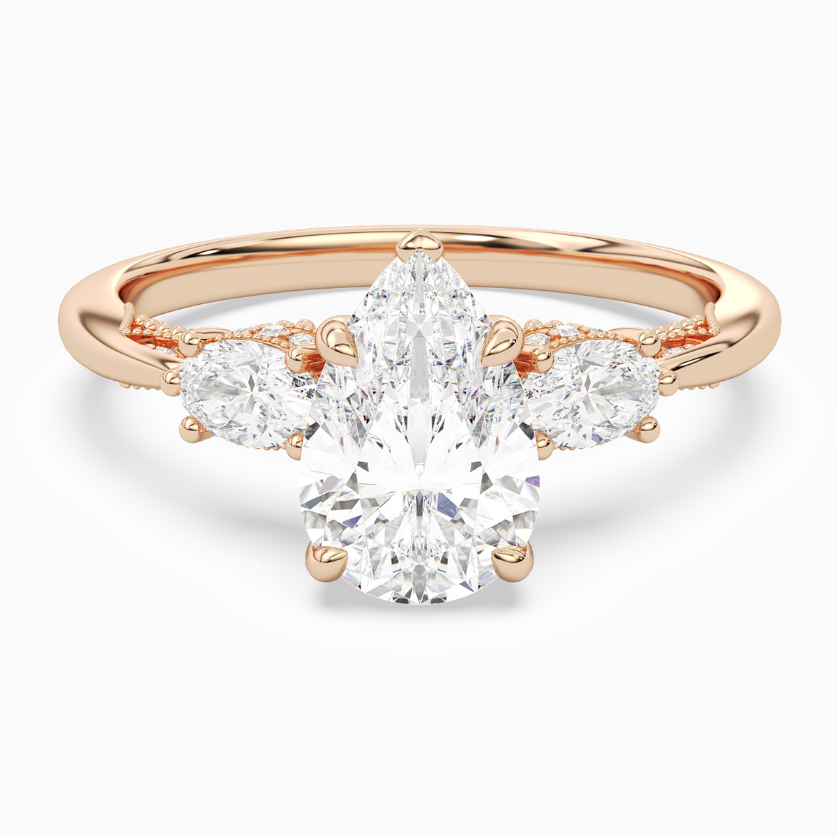 Pear Ornate Accented Three Stone in 14K Rose Gold main white