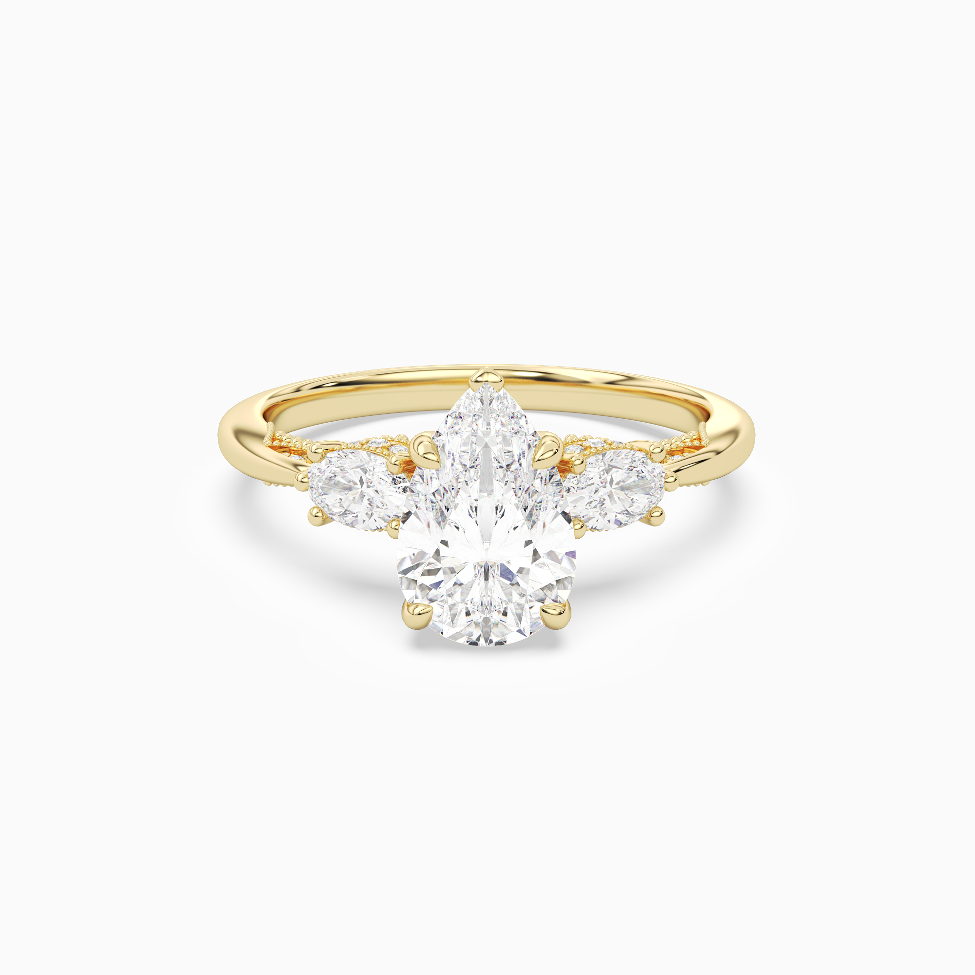 Pear Ornate Accented Three Stone in 14K Yellow Gold main white
