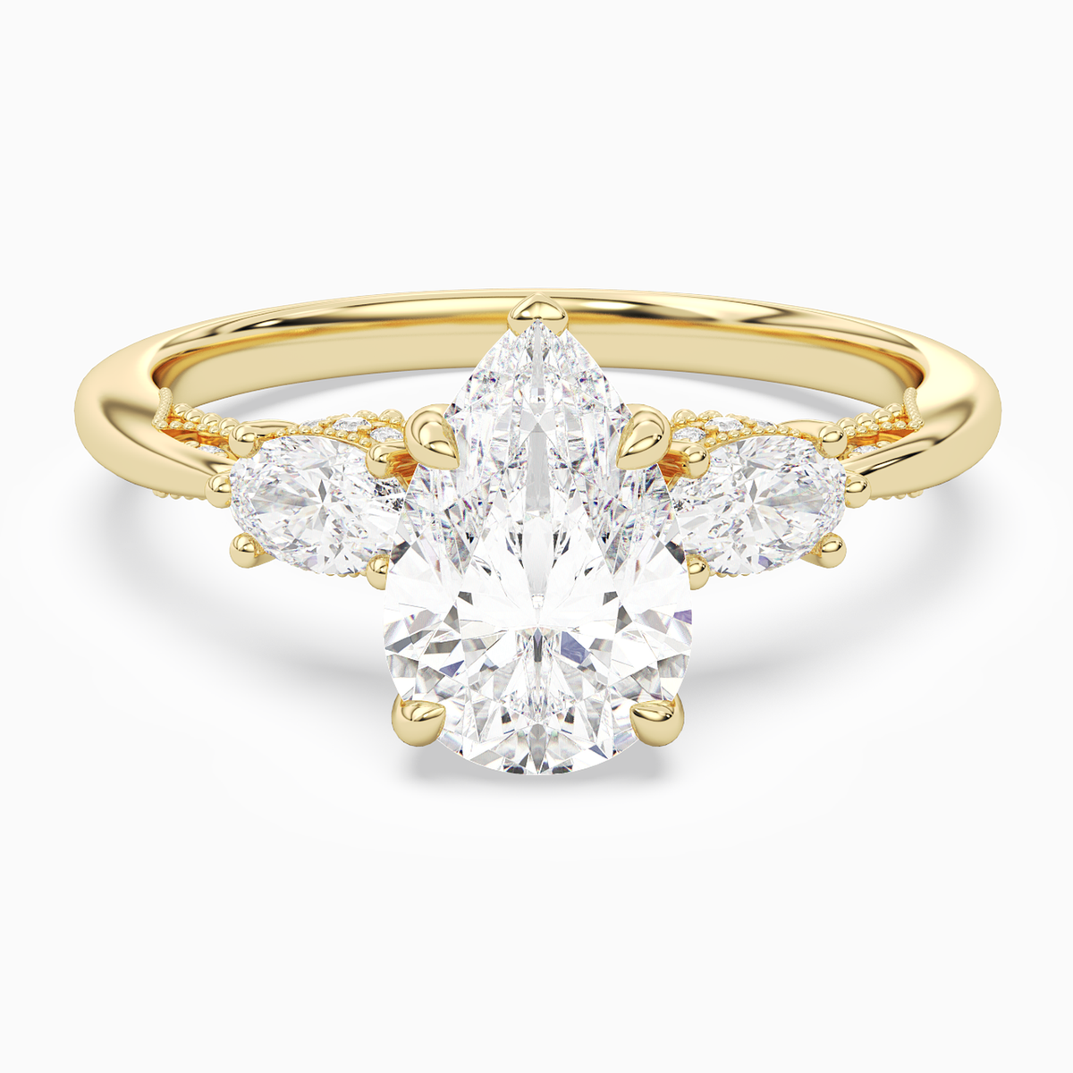 Pear Ornate Accented Three Stone in 14K Yellow Gold main white