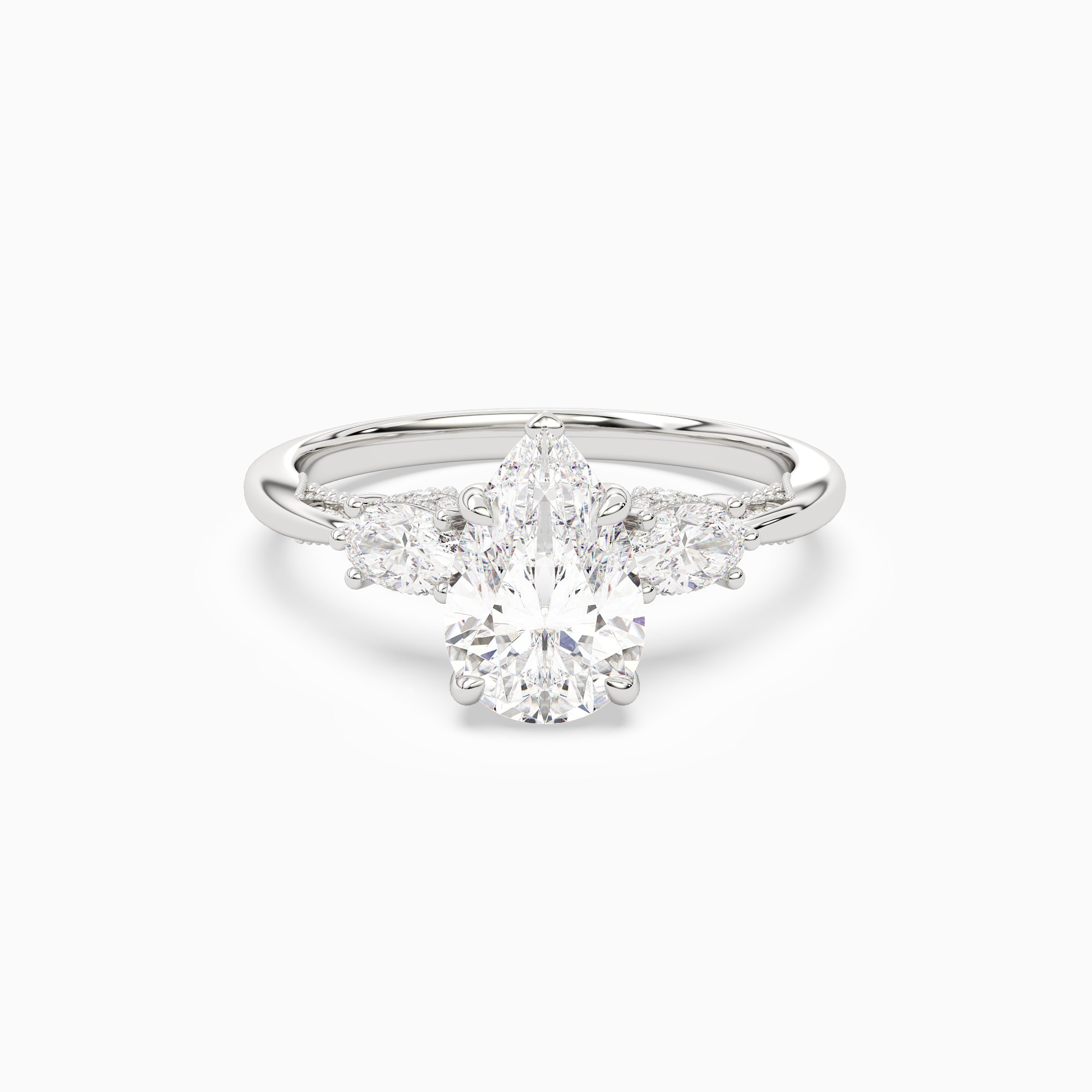 Pear Ornate Accented Three Stone in Platinum main white