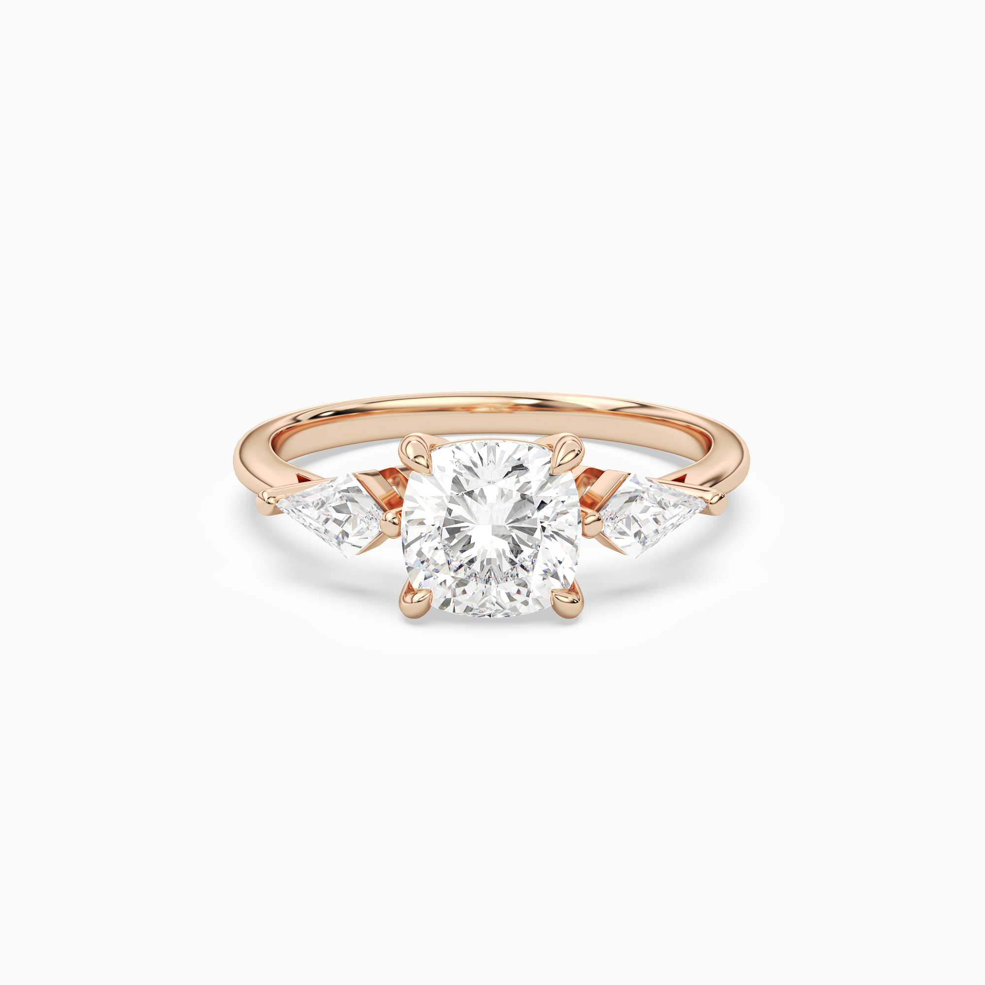 Cushion Kite Side Three Stone Large Sides in 14K Rose Gold main white