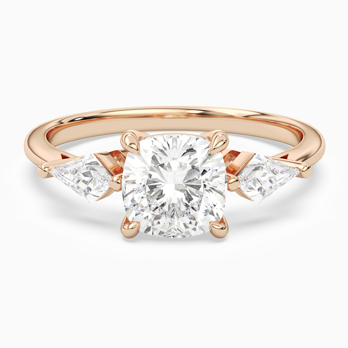 Cushion Kite Side Three Stone Large Sides in 14K Rose Gold main white