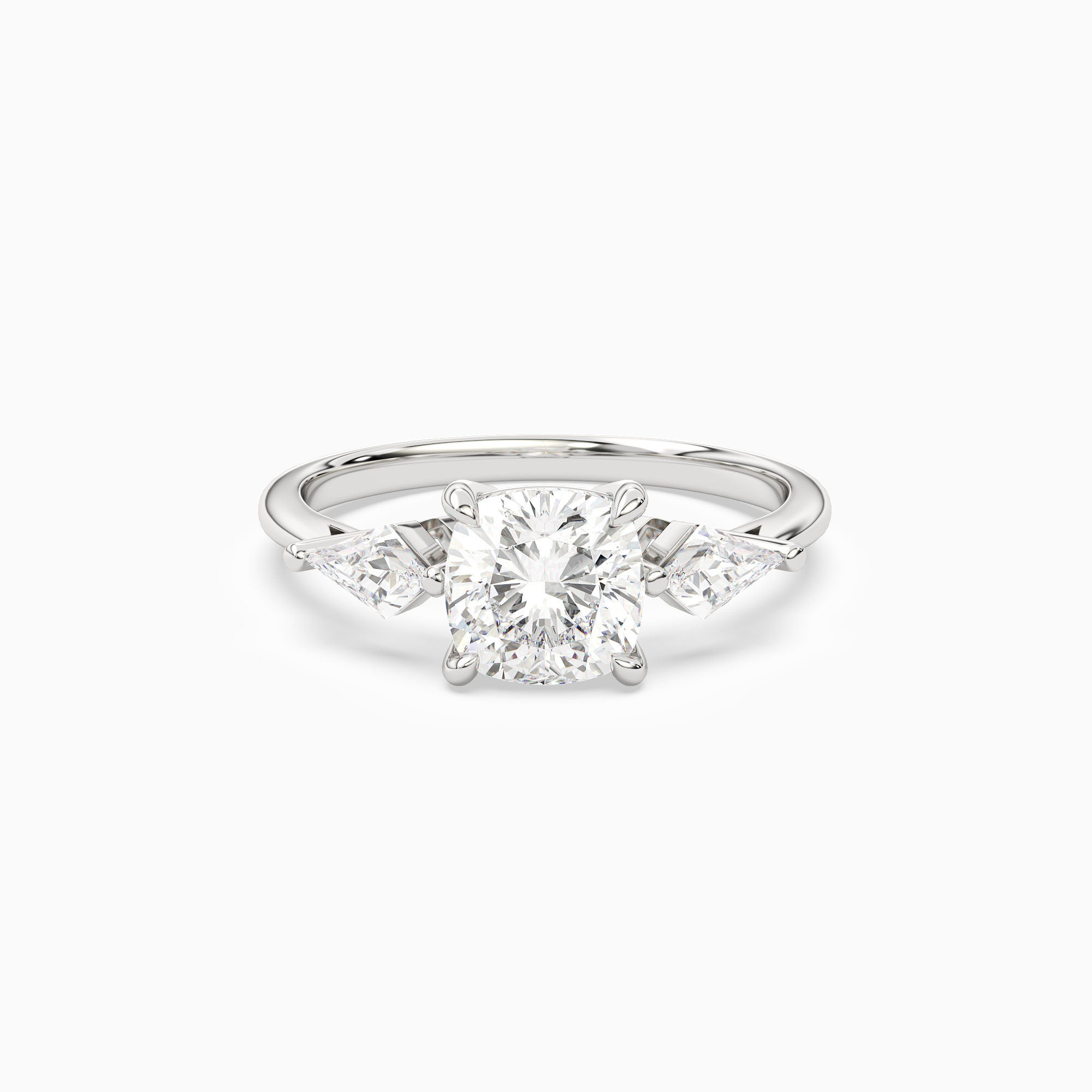 Cushion Kite Side Three Stone Large Sides in 14K White Gold main white