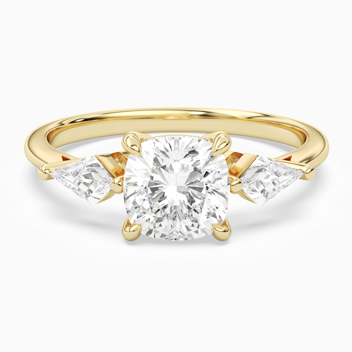 Cushion Kite Side Three Stone Large Sides in 14K Yellow Gold main white