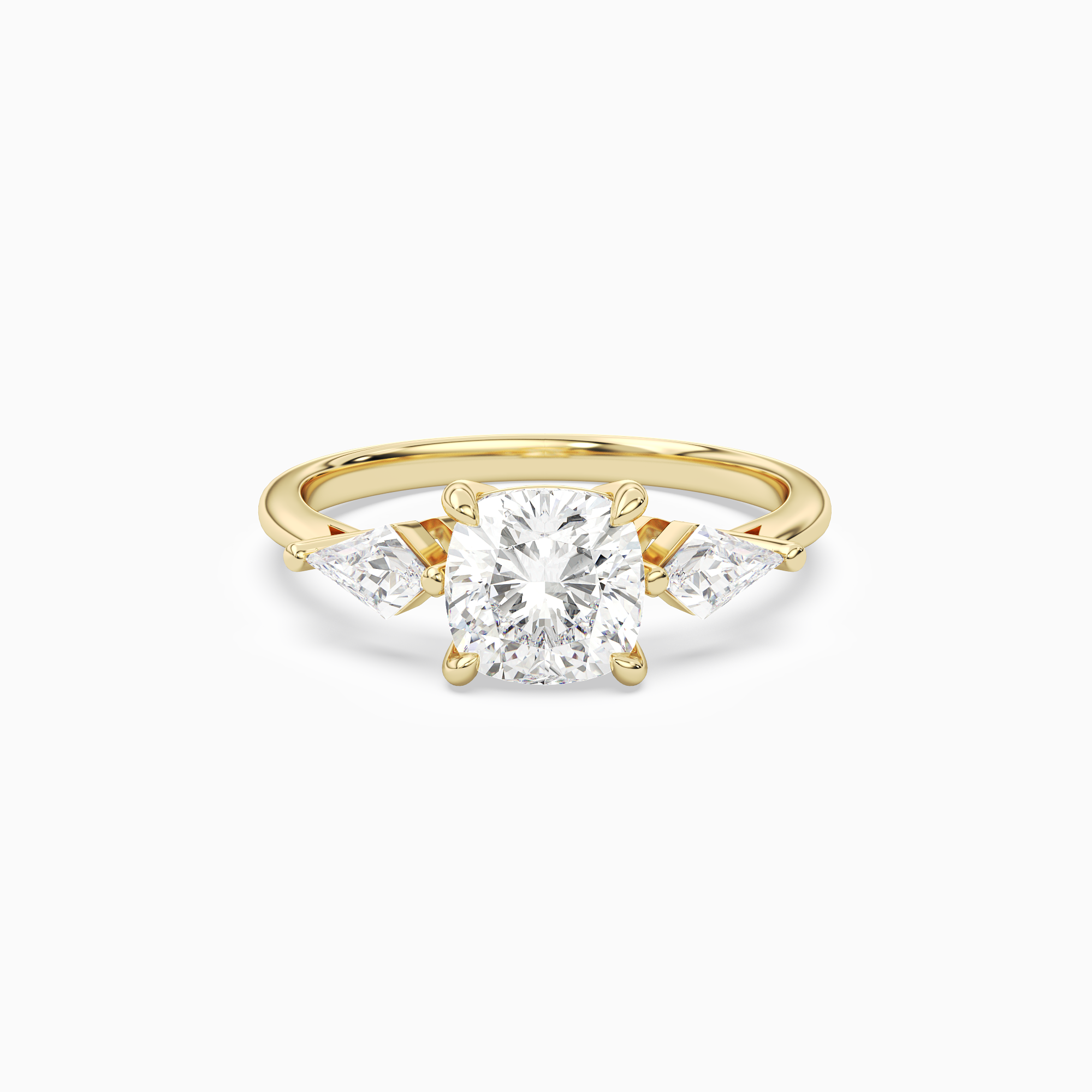 Cushion Kite Side Three Stone Large Sides in 18K Yellow Gold main white