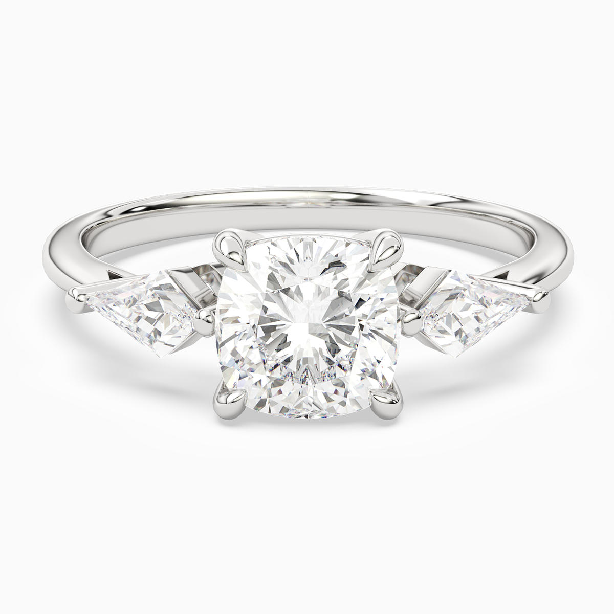 Cushion Kite Side Three Stone Large Sides in Platinum main white