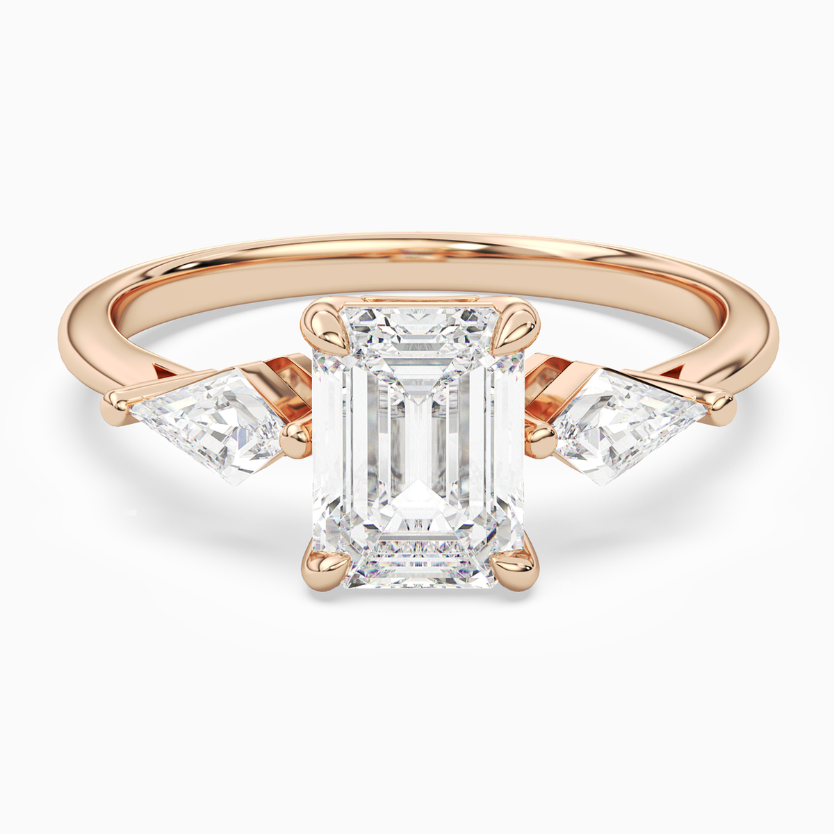 Emerald Kite Side Three Stone Large Sides in 14K Rose Gold main white