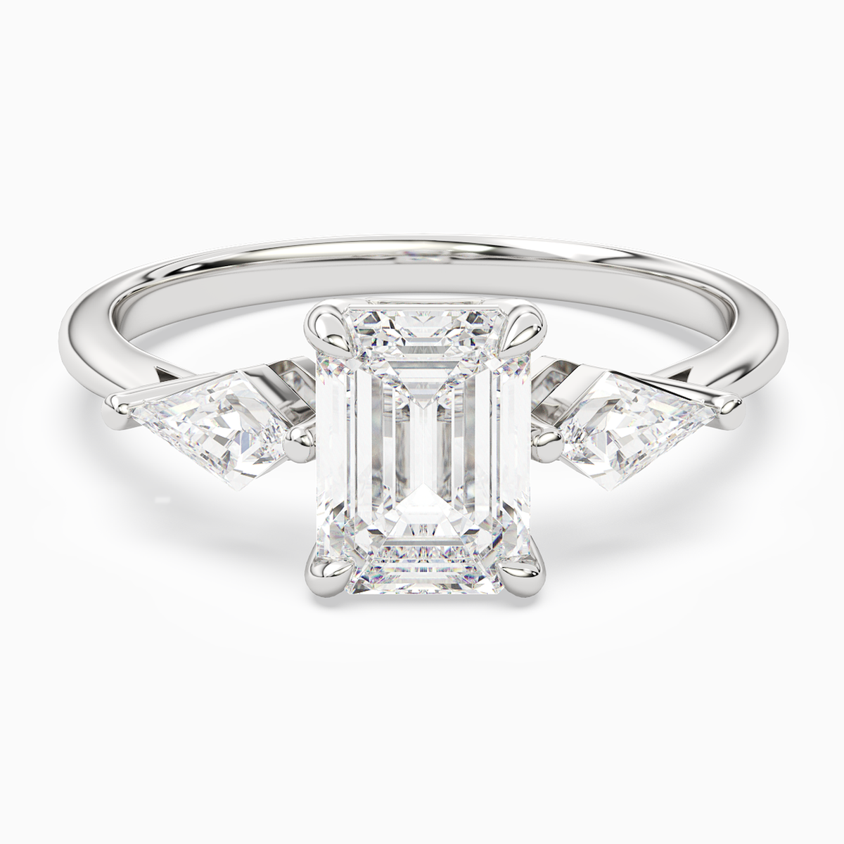 Emerald Kite Side Three Stone Large Sides in 18K White Gold main white