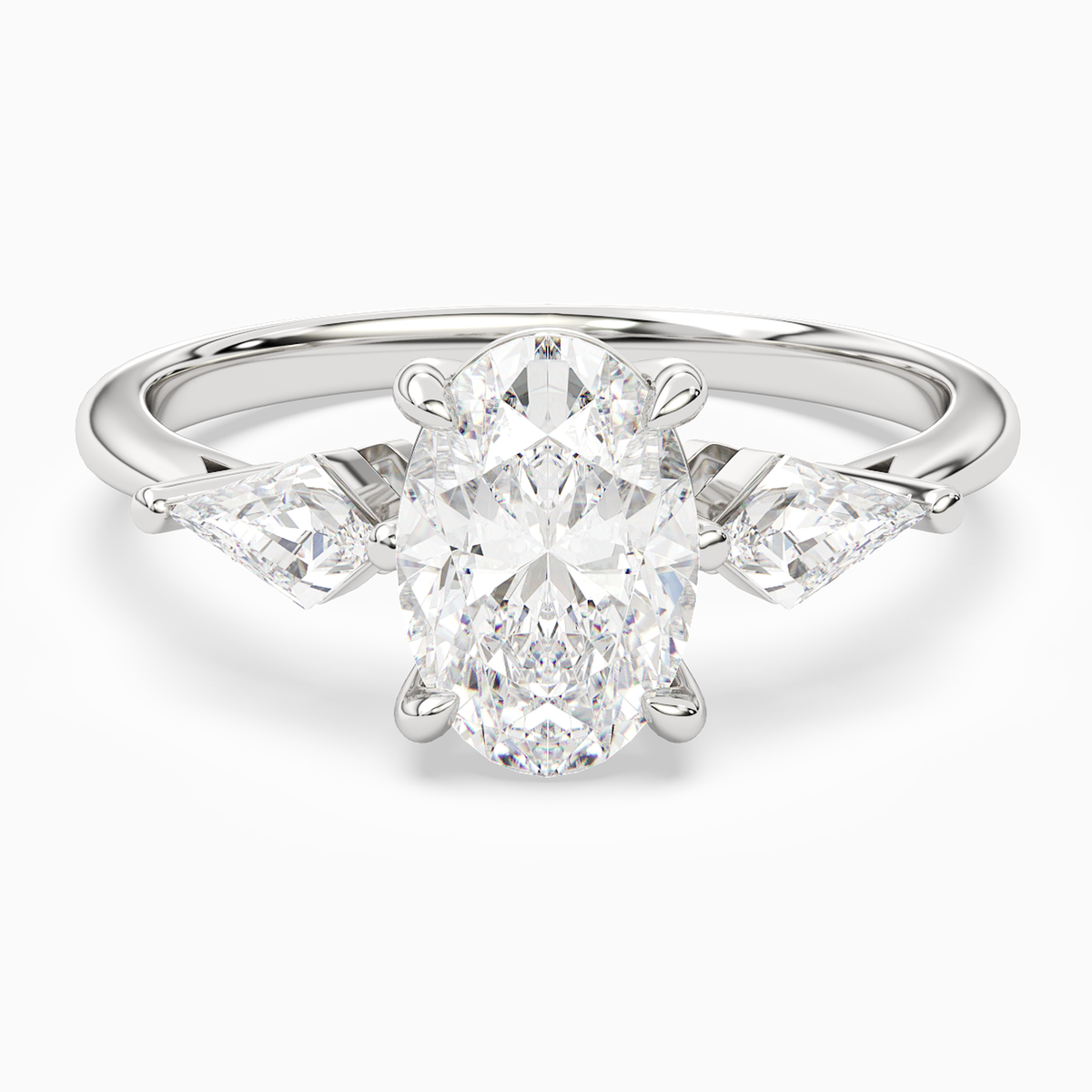 Oval Kite Side Three Stone Large Sides in 14K White Gold main white