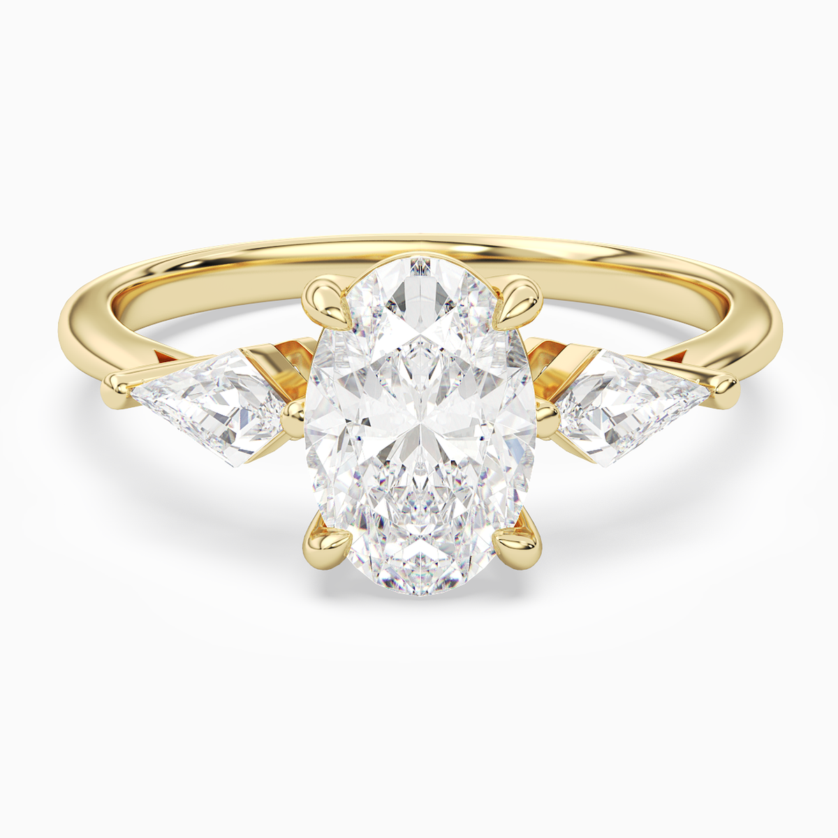 Oval Kite Side Three Stone Large Sides in 14K Yellow Gold main white