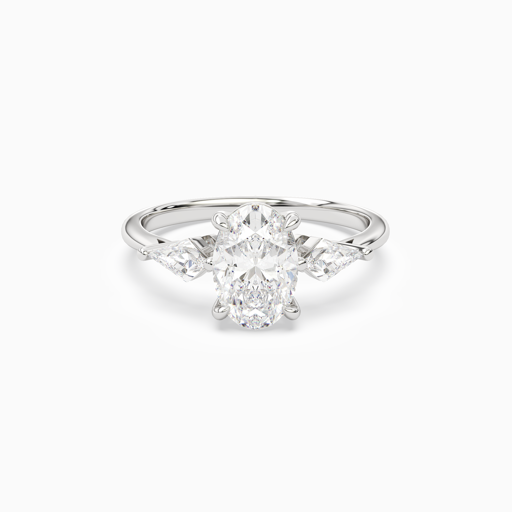 Oval Kite Side Three Stone Large Sides in 18K White Gold main white