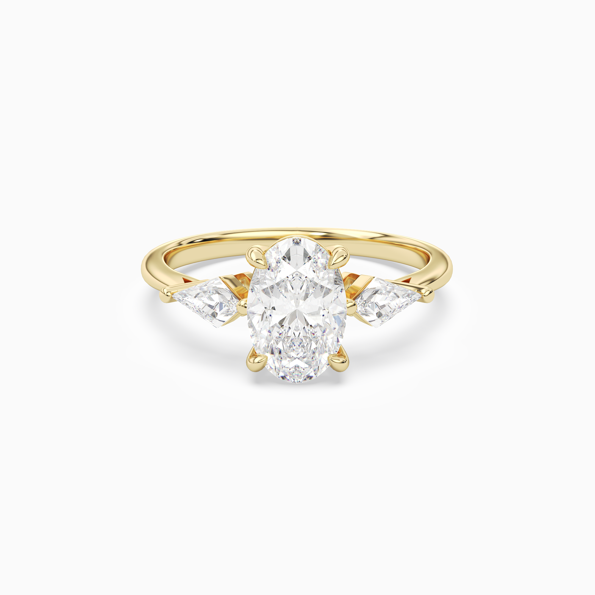 Oval Kite Side Three Stone Large Sides in 18K Yellow Gold main white