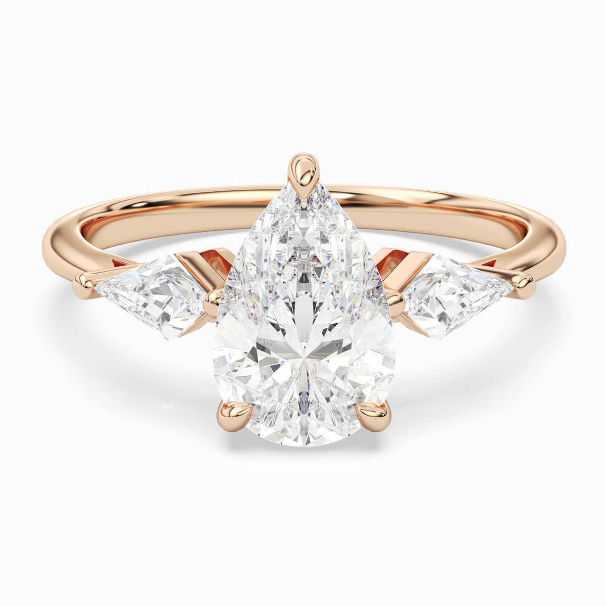 Pear Kite Side Three Stone Large Sides in 14K Rose Gold main white