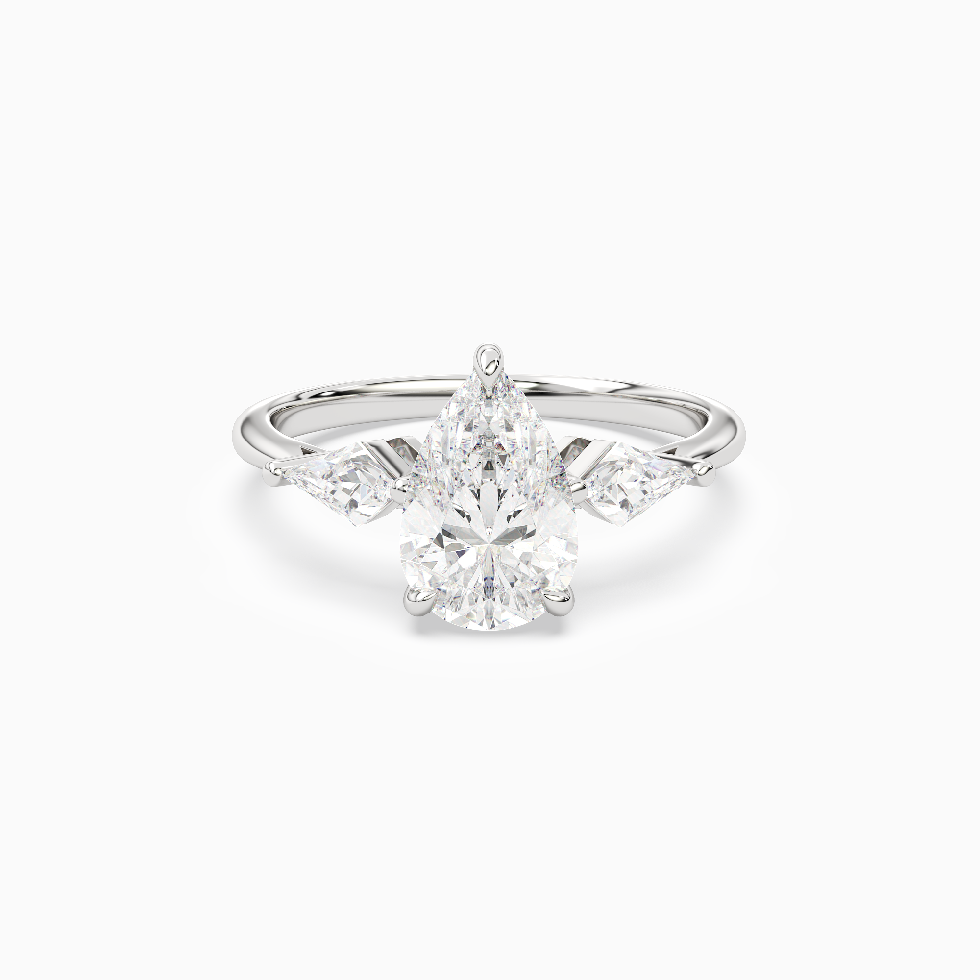 Pear Kite Side Three Stone Large Sides in 18K White Gold main white