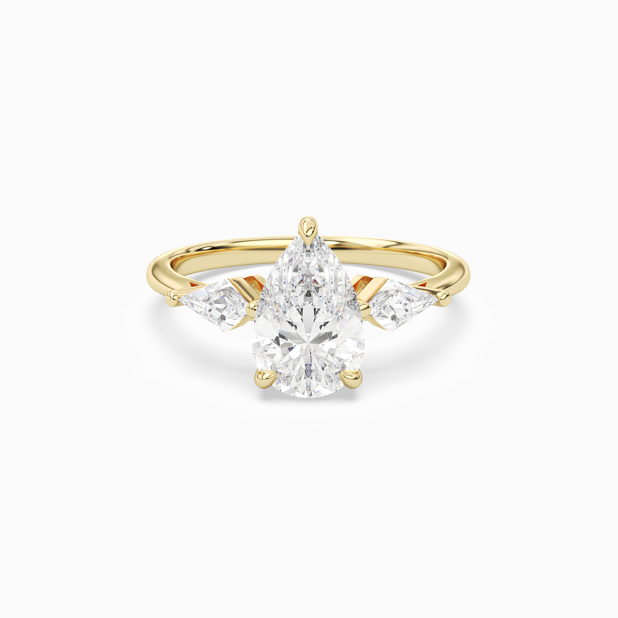 Pear Kite Side Three Stone Large Sides in 18K Yellow Gold main white
