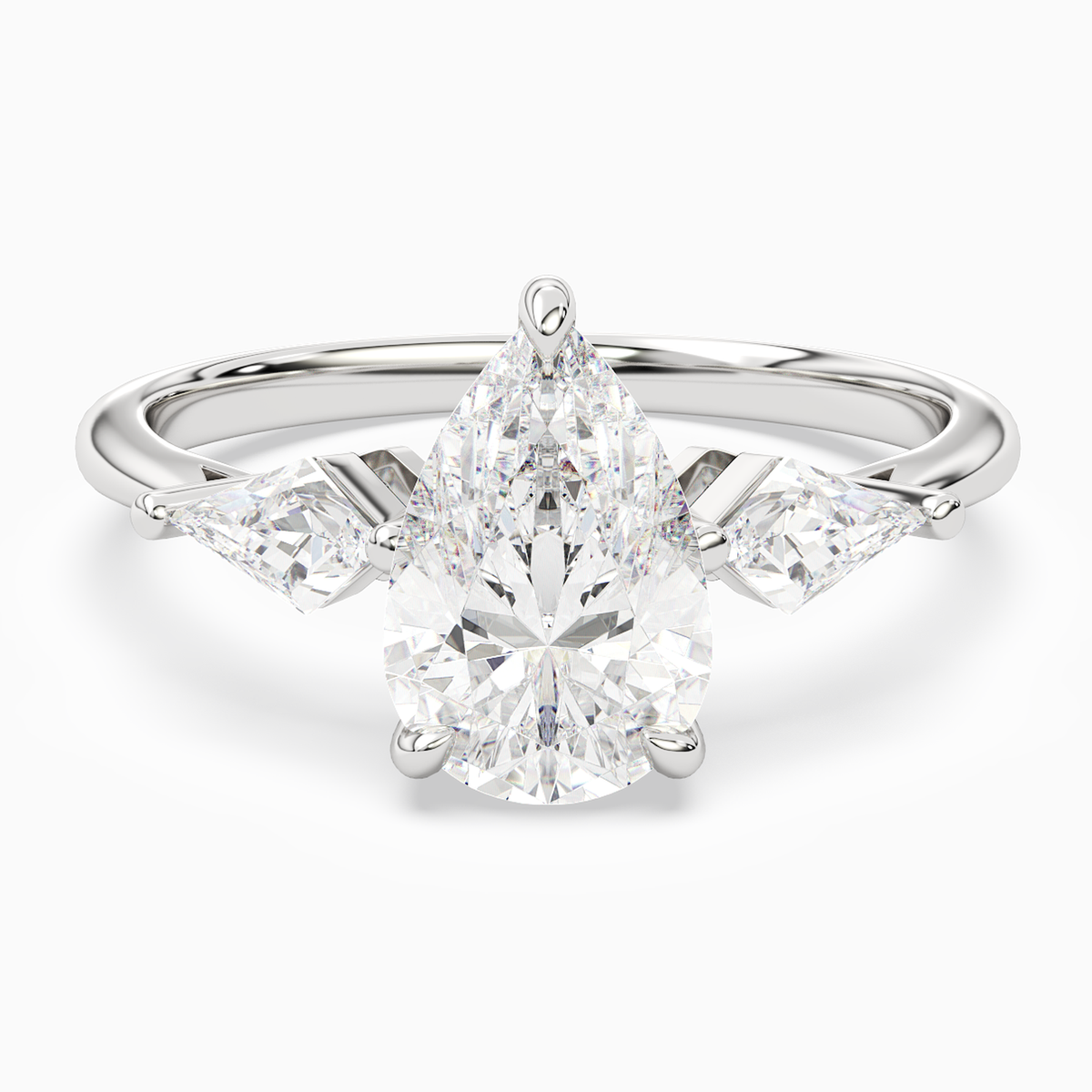 Pear Kite Side Three Stone Large Sides in Platinum main white