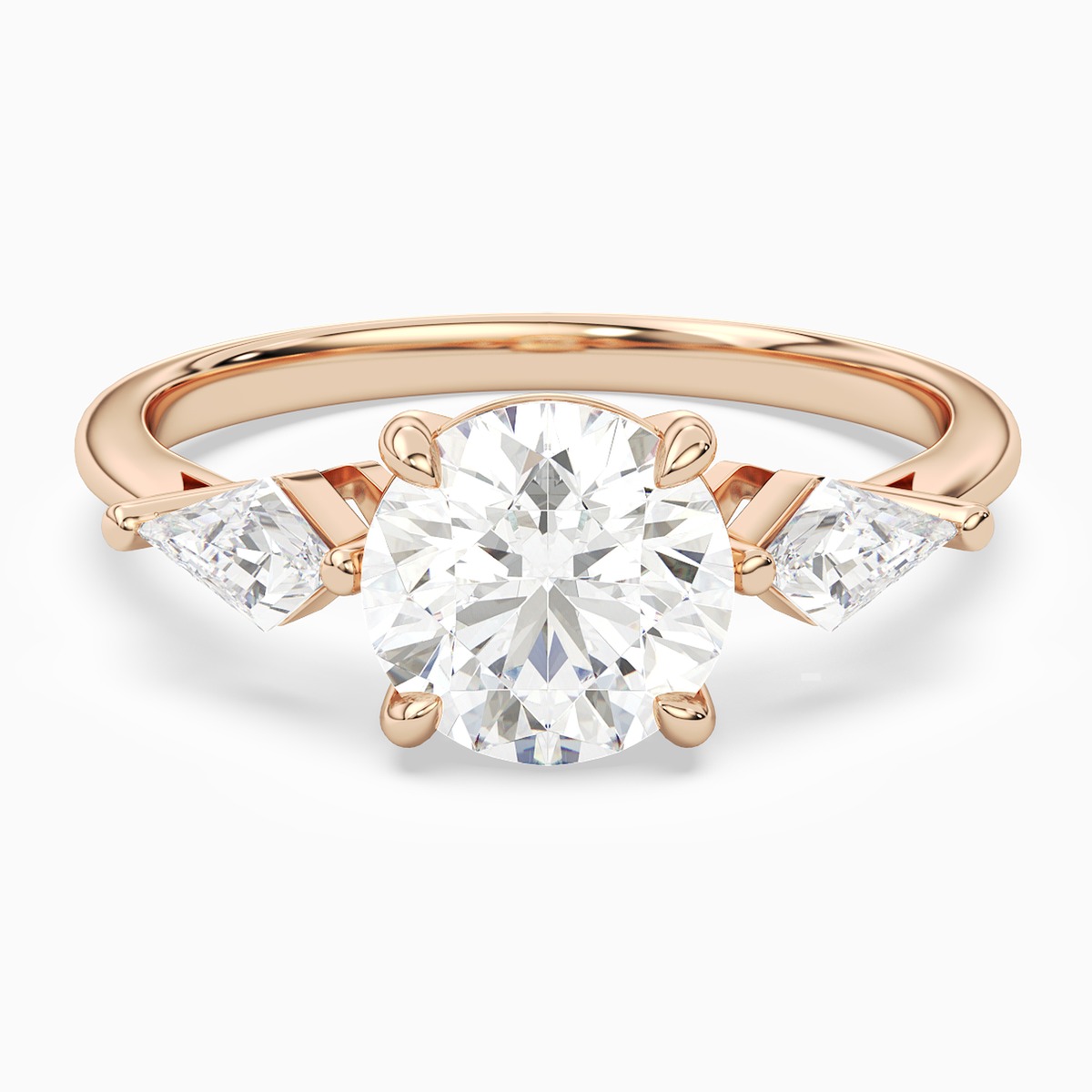 Round Kite Side Three Stone Large Sides in 14K Rose Gold main white