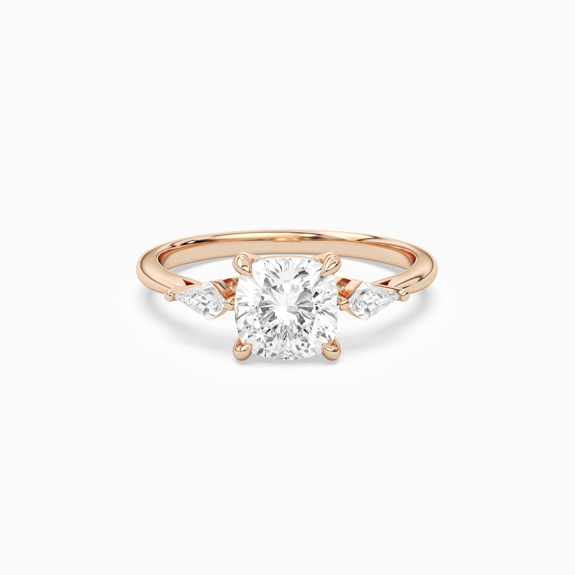 Cushion Kite Side Three Stone Small Sides in 14K Rose Gold main white