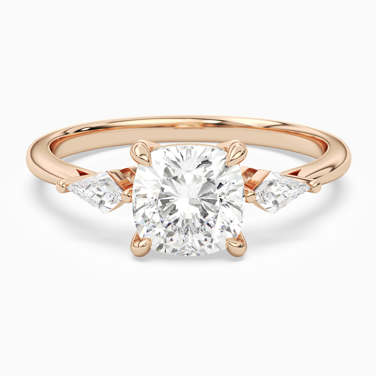 Cushion Kite Side Three Stone Small Sides in 14K Rose Gold main white