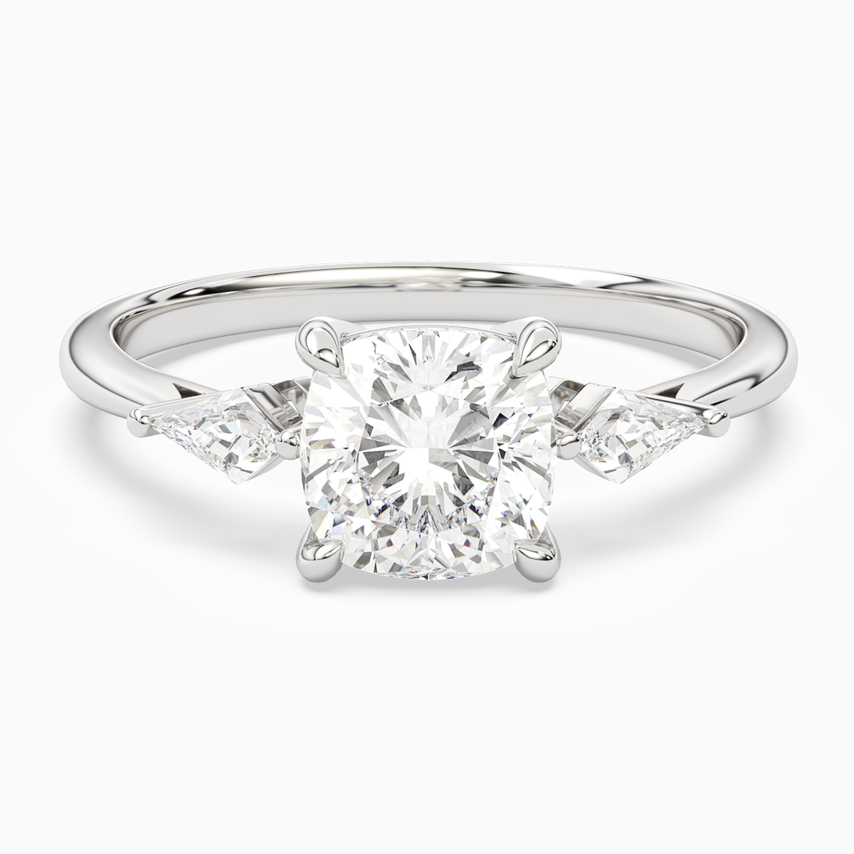 Cushion Kite Side Three Stone Small Sides in 14K White Gold main white