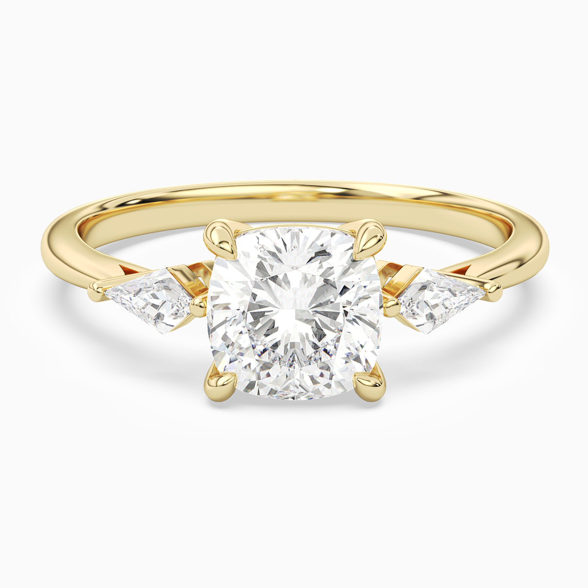 Cushion Kite Side Three Stone Small Sides in 14K Yellow Gold main white