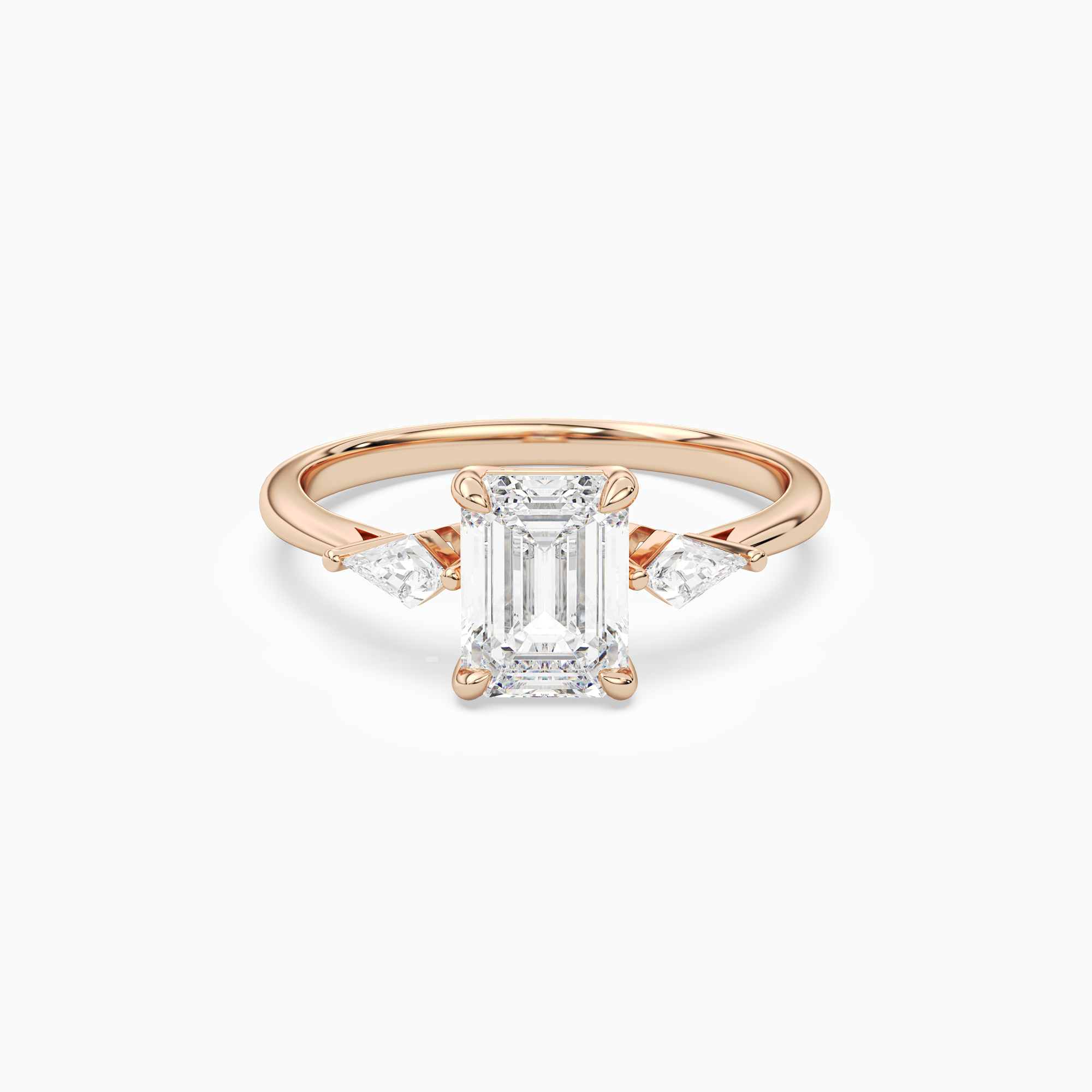 Emerald Kite Side Three Stone Small Sides in 14K Rose Gold main white