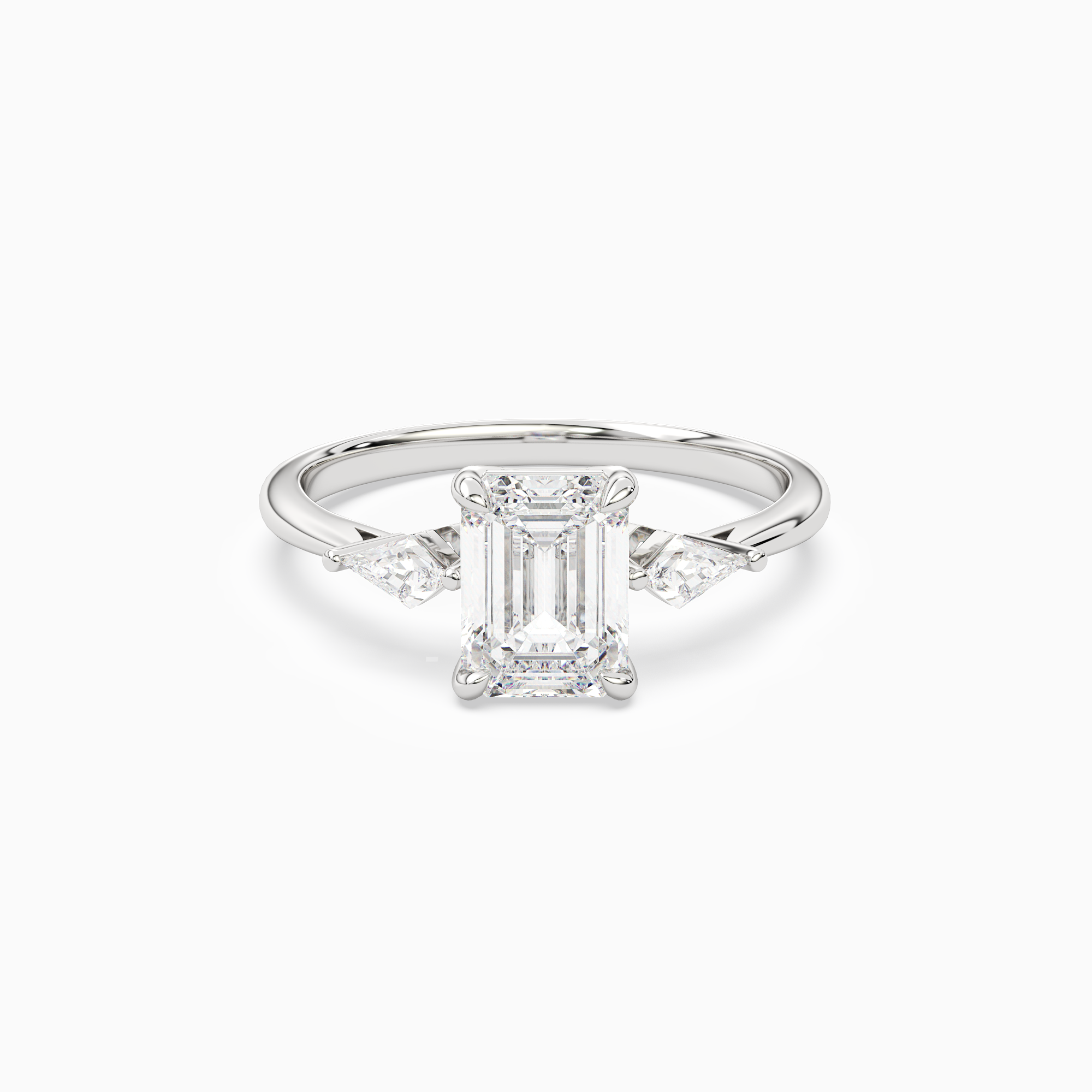 Emerald Kite Side Three Stone Small Sides in 14K White Gold main white