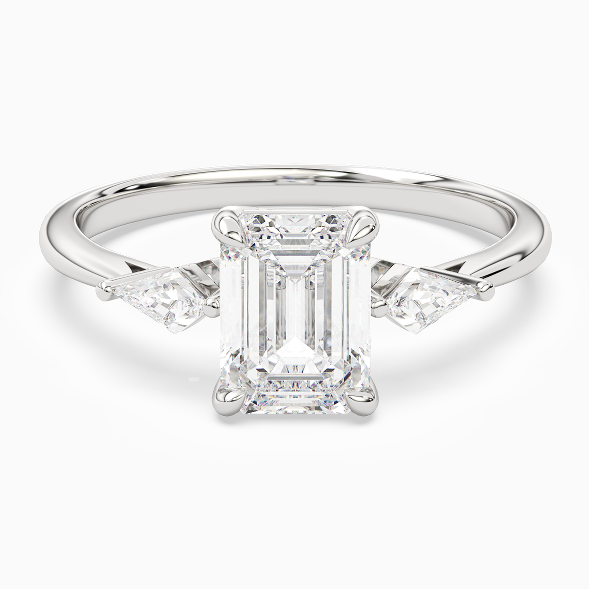 Emerald Kite Side Three Stone Small Sides in 14K White Gold main white
