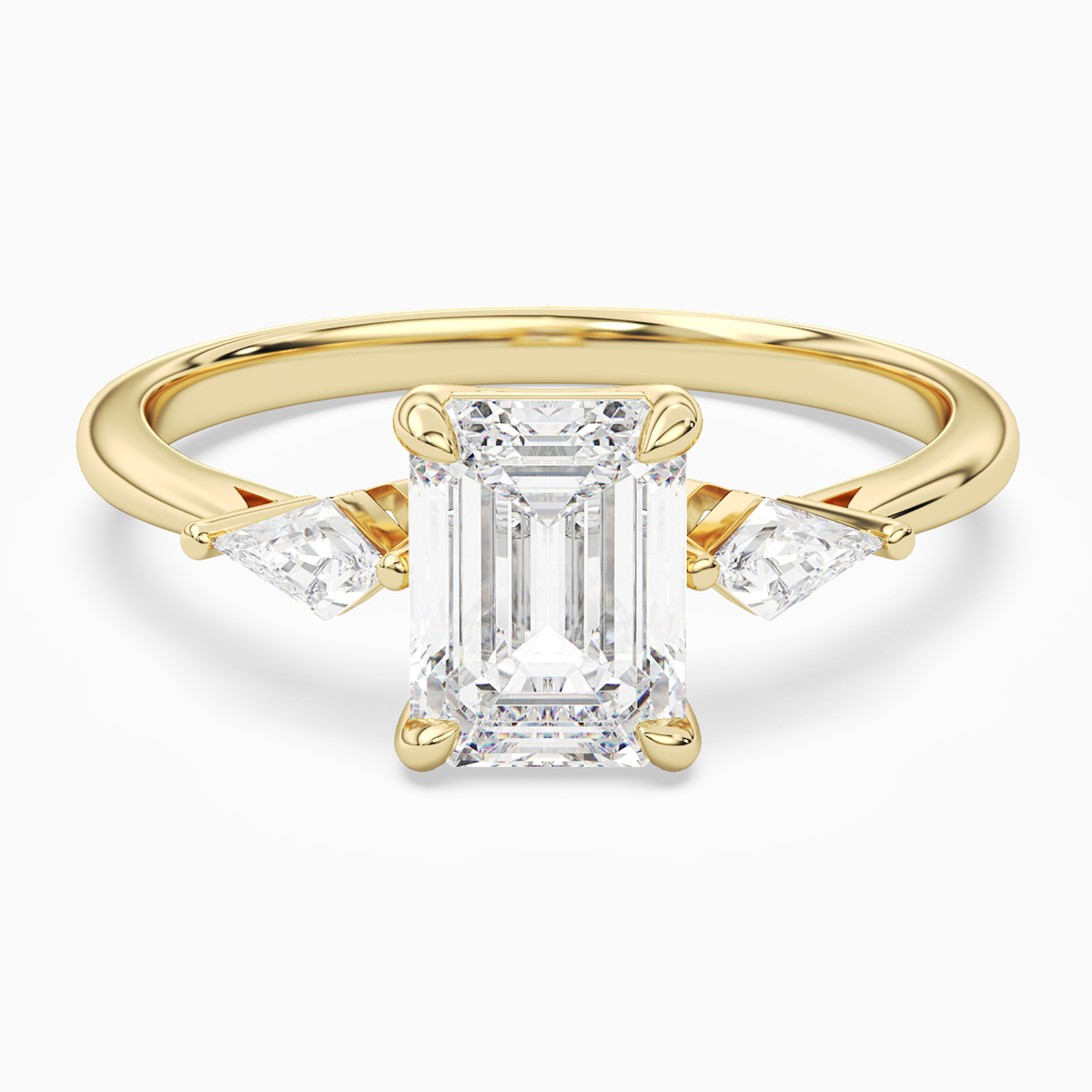 Emerald Kite Side Three Stone Small Sides in 18K Yellow Gold main white