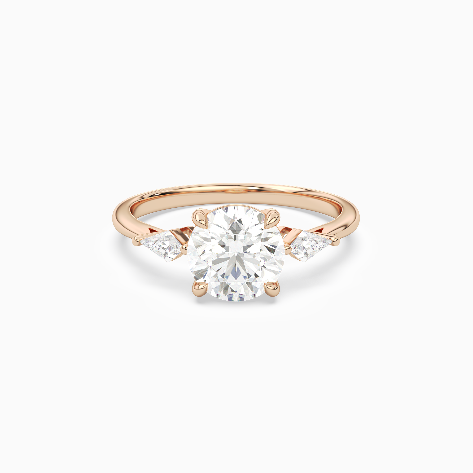 Round Kite Side Three Stone Small Sides in 14K Rose Gold main white