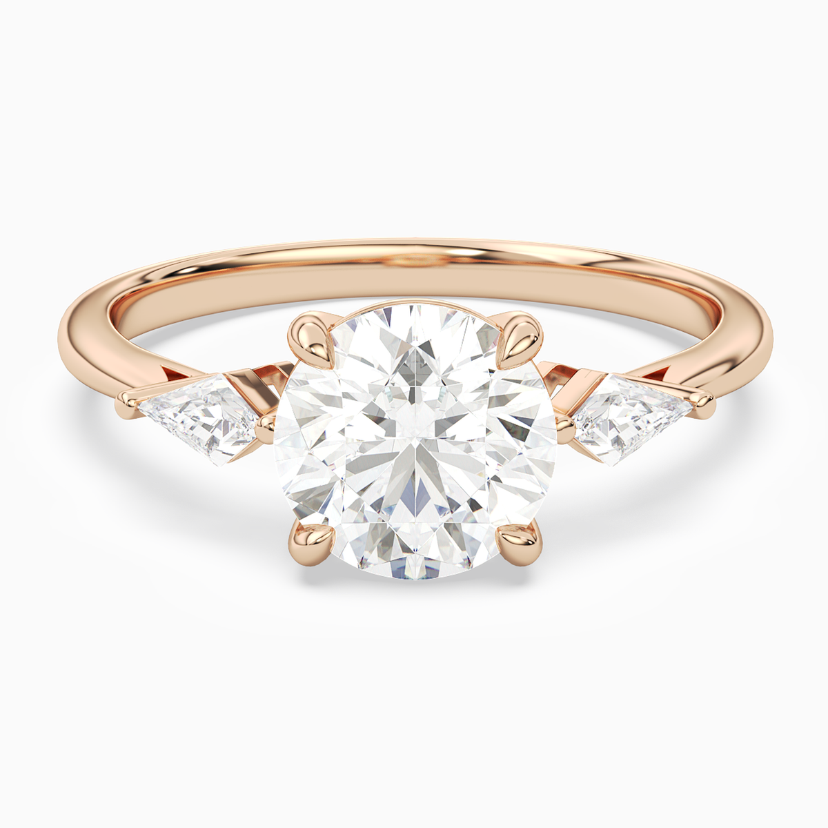 Round Kite Side Three Stone Small Sides in 14K Rose Gold main white