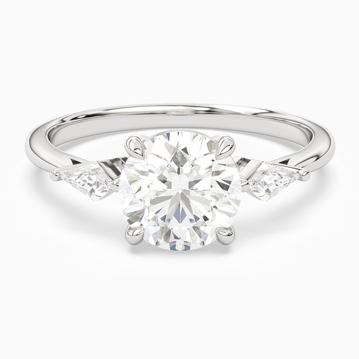 Round Kite Side Three Stone Small Sides in 14K White Gold main white