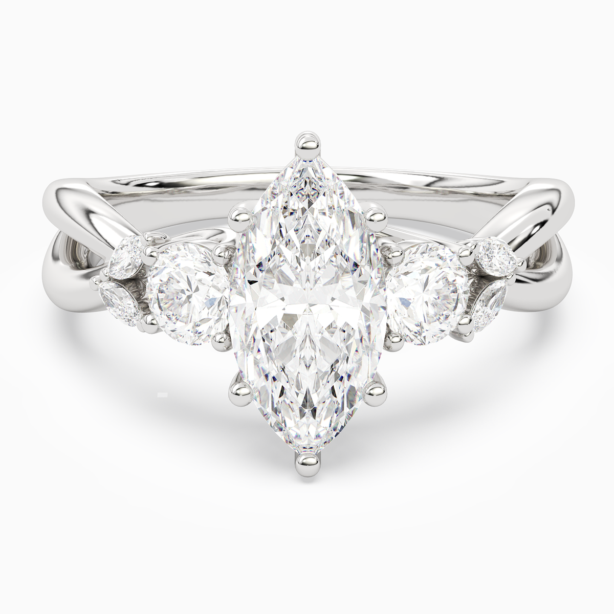 Marquise Willow Composite Three Stone in 14K White Gold main white