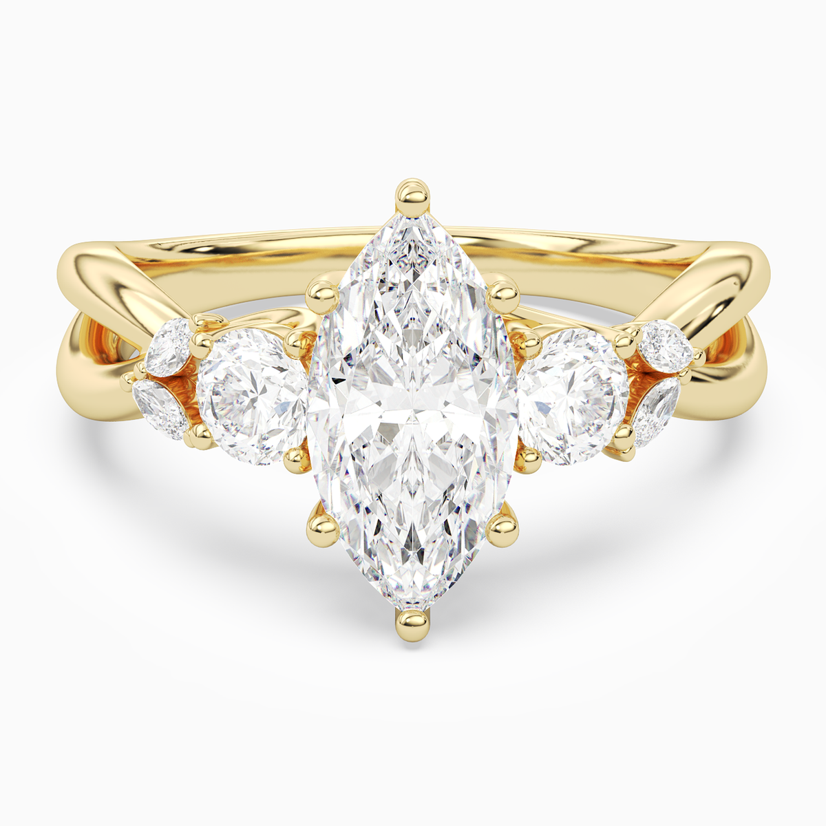 Marquise Willow Composite Three Stone in 14K Yellow Gold main white