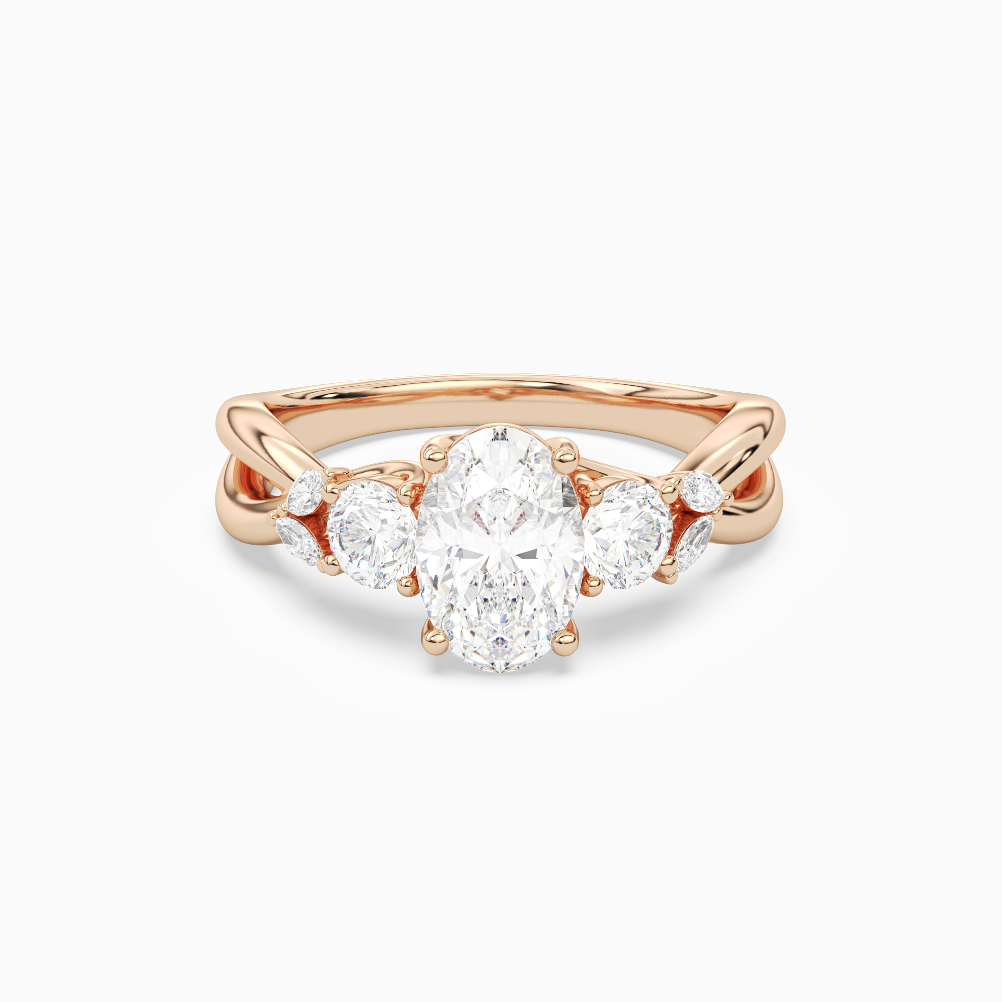 Oval Willow Composite Three Stone in 14K Rose Gold main white