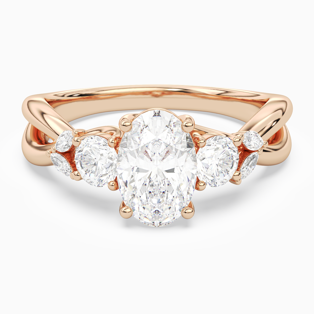 Oval Willow Composite Three Stone in 14K Rose Gold main white
