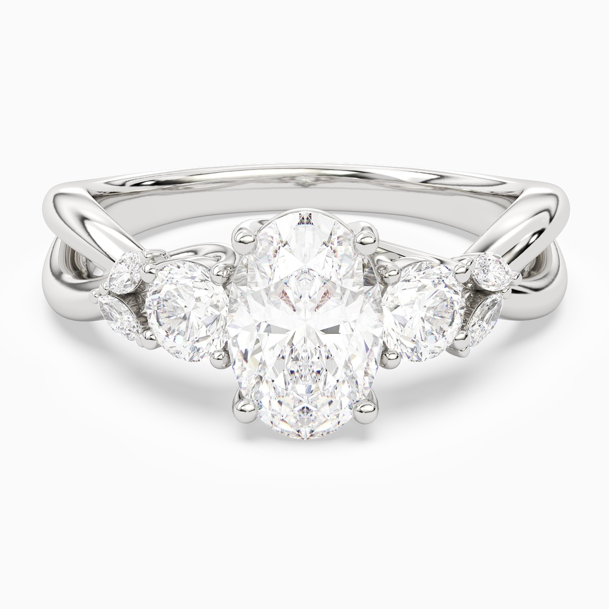Oval Willow Composite Three Stone in 14K White Gold main white